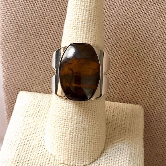 JAY KING Desert Rose Tigers Eye Sterling Silver Cabochon Ring Sz 11